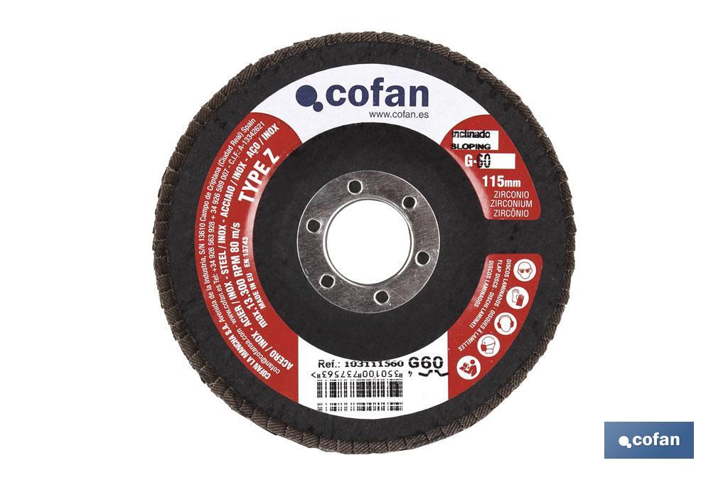 DISCO LAMINADO ESTANDAR INCLINADO 115 MM. G-60 ZIRCONIO venta unitaria