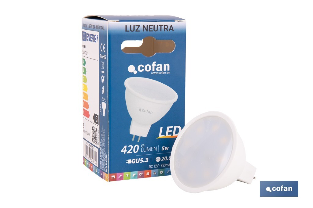 LÁMPARA LED COB 5 W GU-5.3 400 LM 4000 K (PACK: 1 UDS)