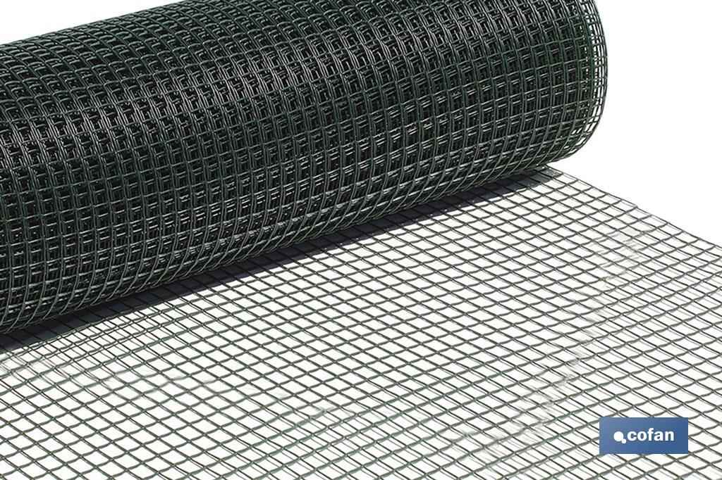 Malla de PVC | Hueco cuadrado de 20 mm | Color verde | Medida 1 x 25 m