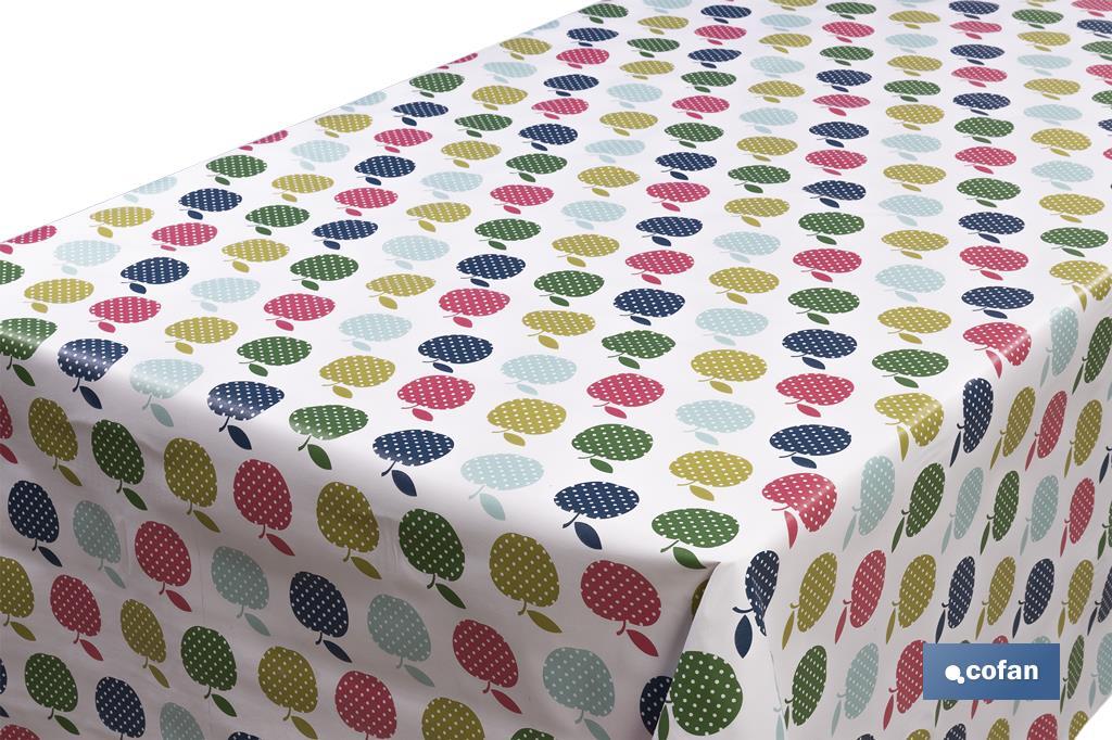 Rollo de hule con diseño de manzanas de colores | Mantel de PVC | Medidas: 1,40 x 25 m